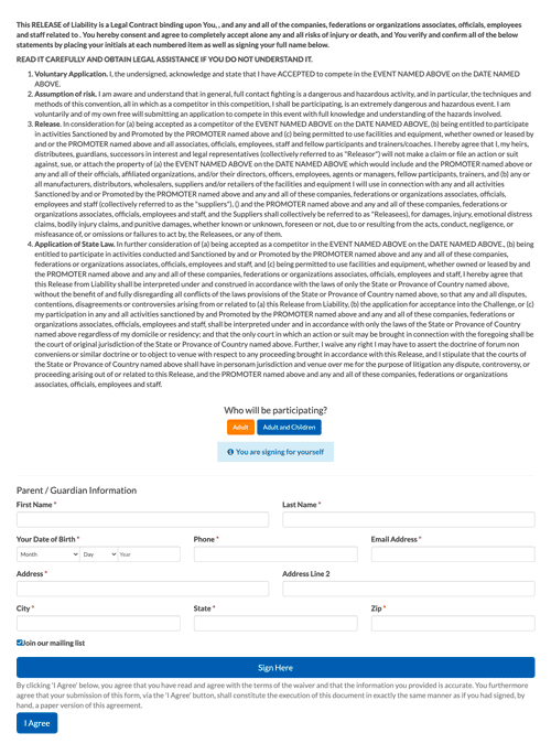 Sample Waiver Screenshot